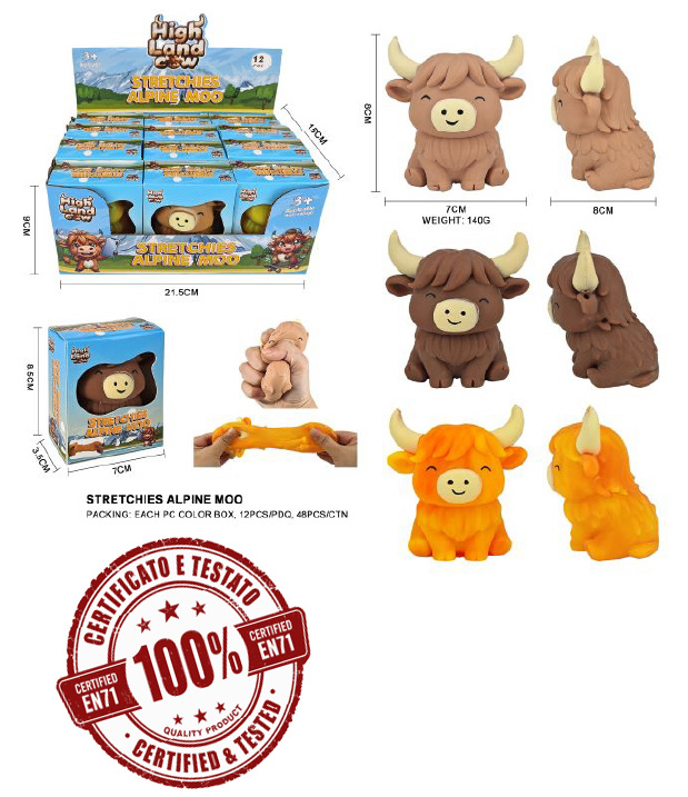 ALPINE MOO Mucca STRETCHY SQUISHY Slow Rise (Ricrescita Lenta) 8cm (In Blind Box 9x7x8cm) In espo da 12pz 3ass…x12…x48